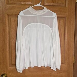 Decree Sheer White Blouse with Lace Detail